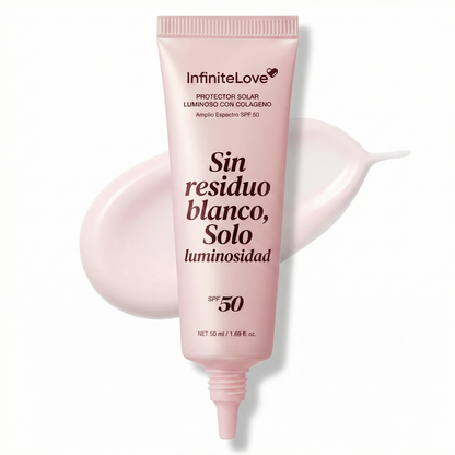 Protector Solar Glow con Colágeno SPF50 – Hidratación y Brillo Natural sin Residuo Blanco