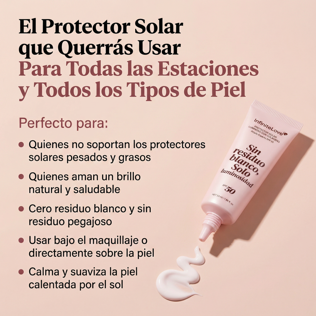 Protector Solar Glow con Colágeno SPF50 – Hidratación y Brillo Natural sin Residuo Blanco