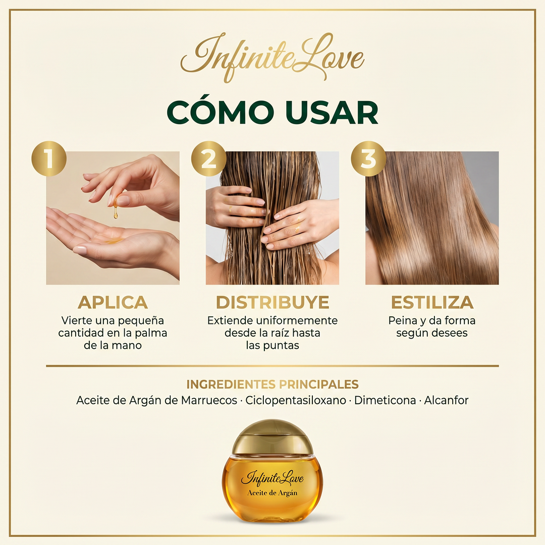 Aceite de Argán Reparador – Brillo, Suavidad y Cabello Sin Frizz