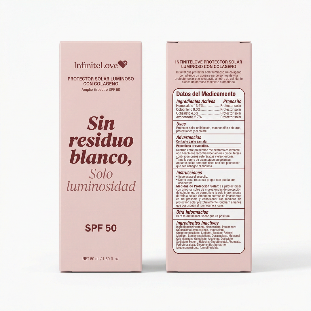 Protector Solar Glow con Colágeno SPF50 – Hidratación y Brillo Natural sin Residuo Blanco