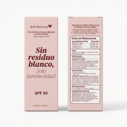Protector Solar Glow con Colágeno SPF50 – Hidratación y Brillo Natural sin Residuo Blanco