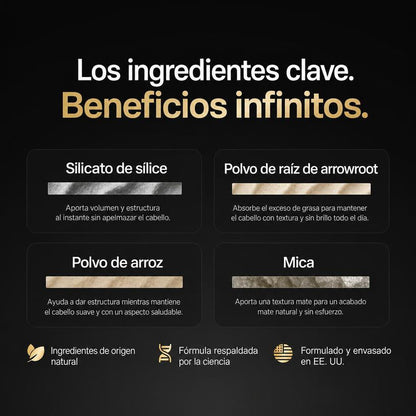 Polvo Texturizante Cabello Volumen Instantáneo Fijación Fuerte 5 Ingredientes Naturales 2.5g