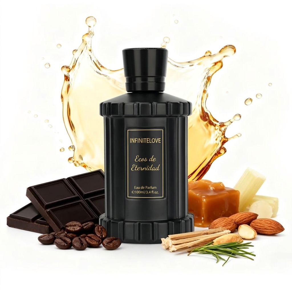 Eco de Eternidad Perfume de Lujo Unisex 3.4 oz 100 ml Larga Duración 8+ Horas con Notas de Ron, Café, Vetiver y Sándalo