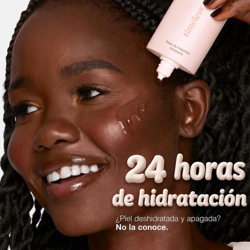 Base de Maquillaje Hidratante Timeless · Sérum 24h + Brocha de Regalo
