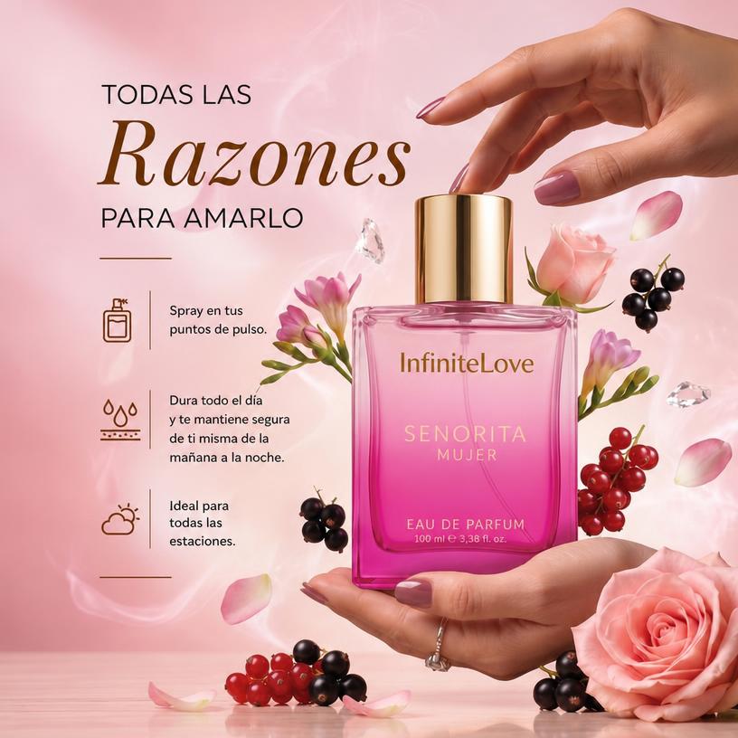 Senorita Woman Eau de Parfum Floral Frutal Romántico Peonía Granada Almizcle Mujer 100ml