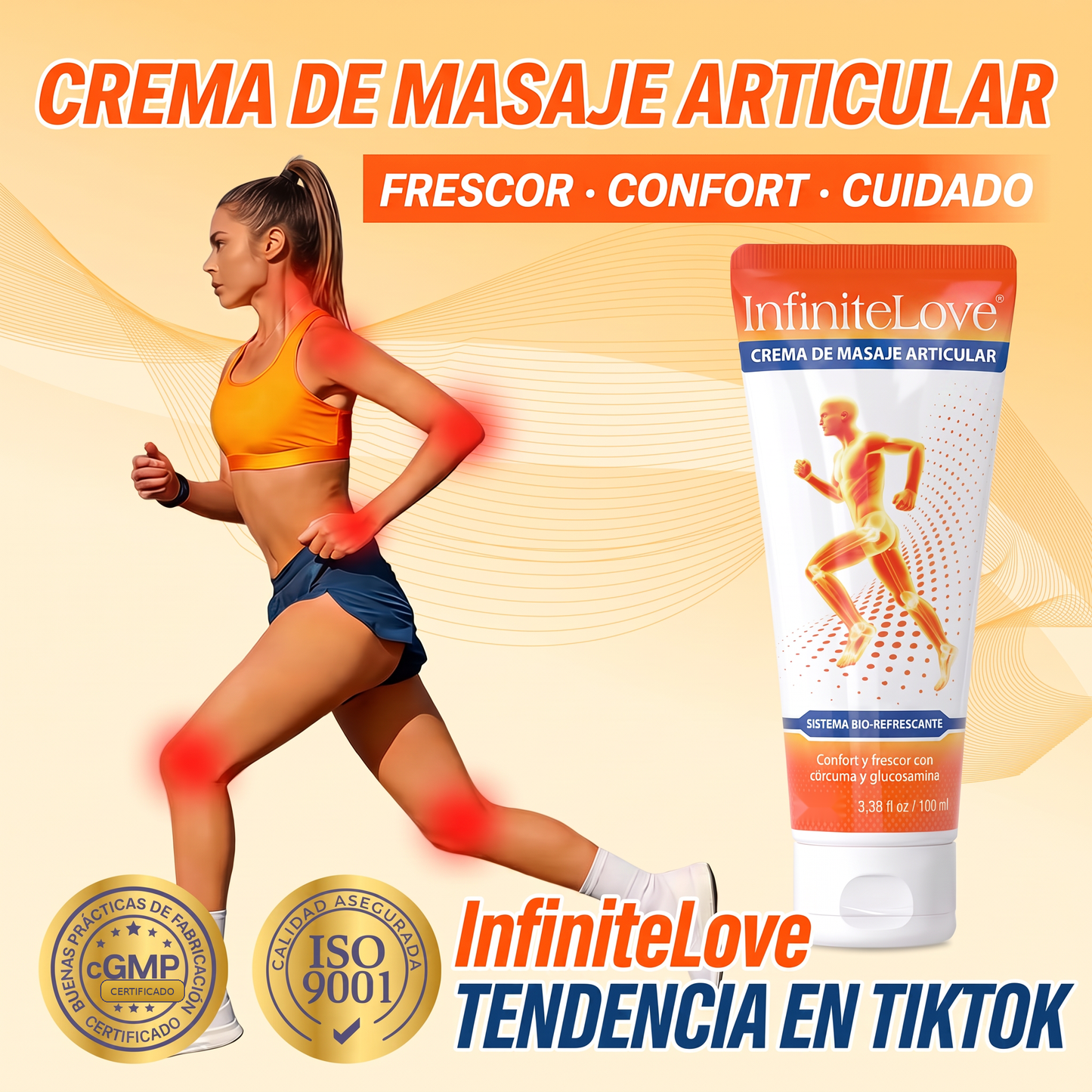Crema de Masaje Articular Efecto Frío Cúrcuma Glucosamina Condroitina MSM Ácido Hialurónico 100ml