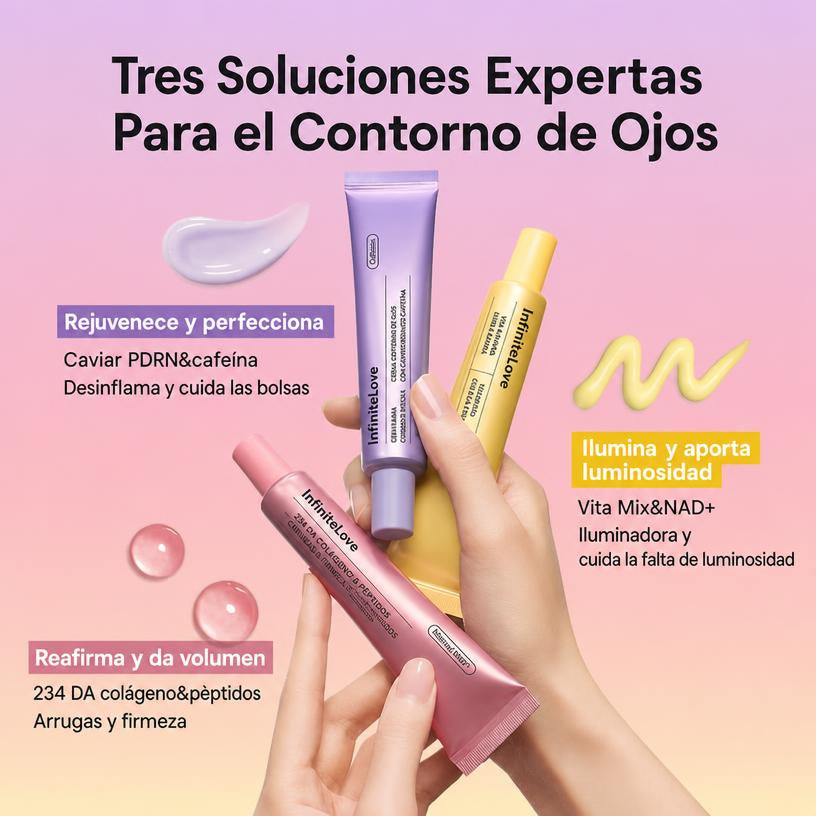Kit Trio Crema Contorno de Ojos Multiusos Niacinamida Caviar PDRN Colageno Peptidos K-Beauty 3x30ml