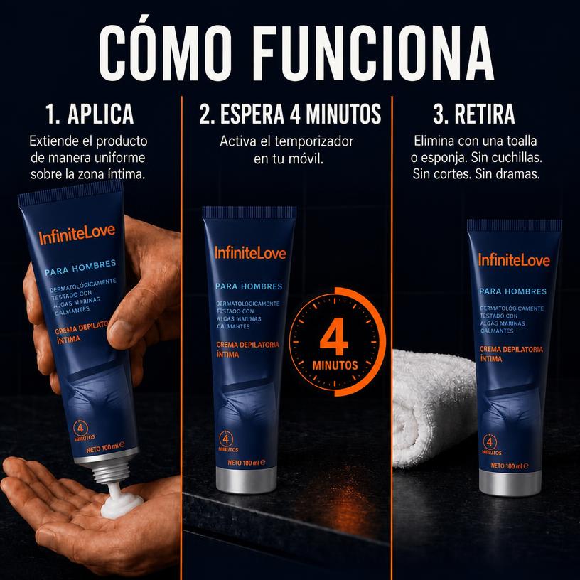 Crema Depilatoria Íntima Hombre Acción Rápida 4 Min Alga Marina Dermatológica 100ml