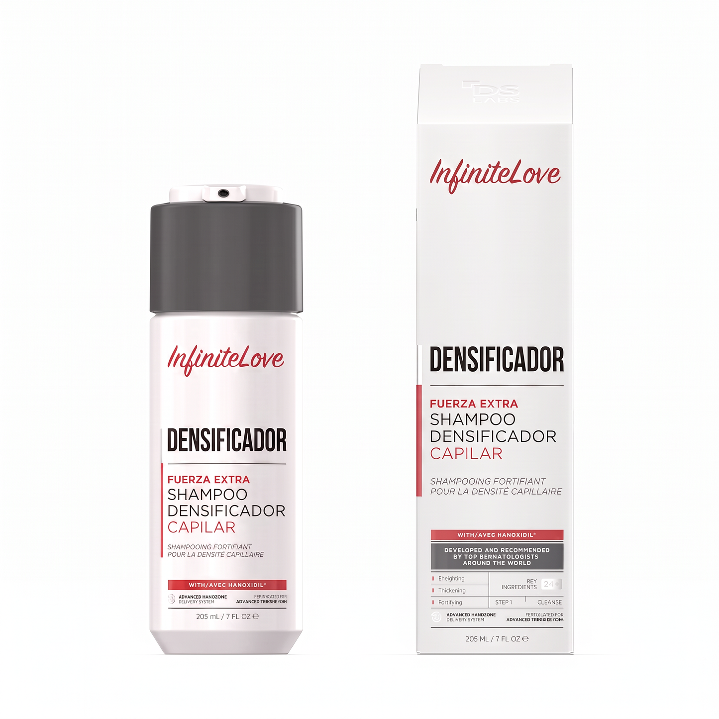 Packshot Botella y Caja Shampoo InfiniteLove