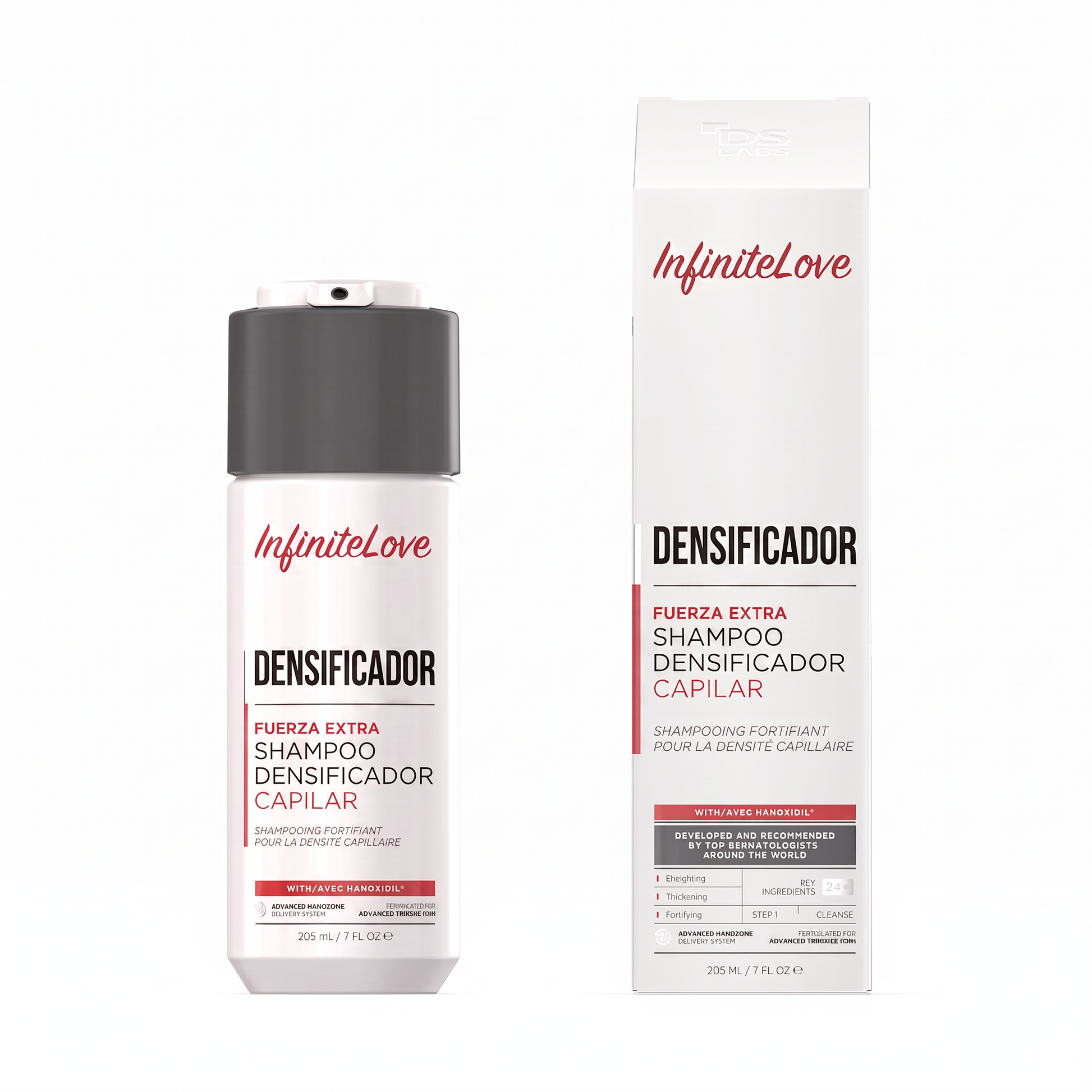 Packshot Botella y Caja Shampoo InfiniteLove