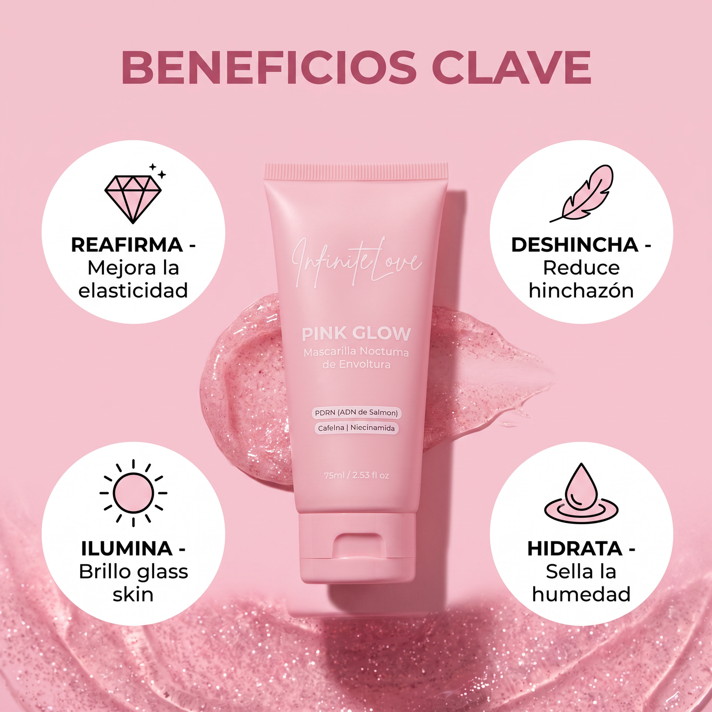 Pink Glow - Mascarilla Nocturna de Envoltura con PDRN y Cafeína 75ml