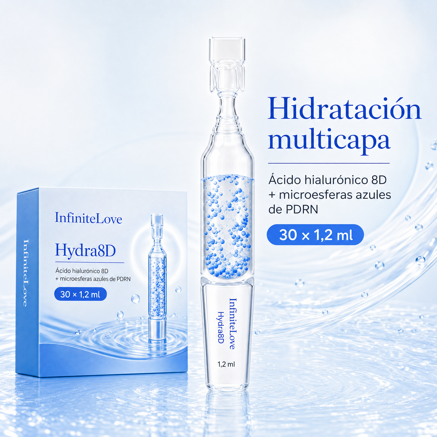 Hydra8D — Sérum Hidratante con Ácido Hialurónico 8D + PDRN, 30 Ampollas