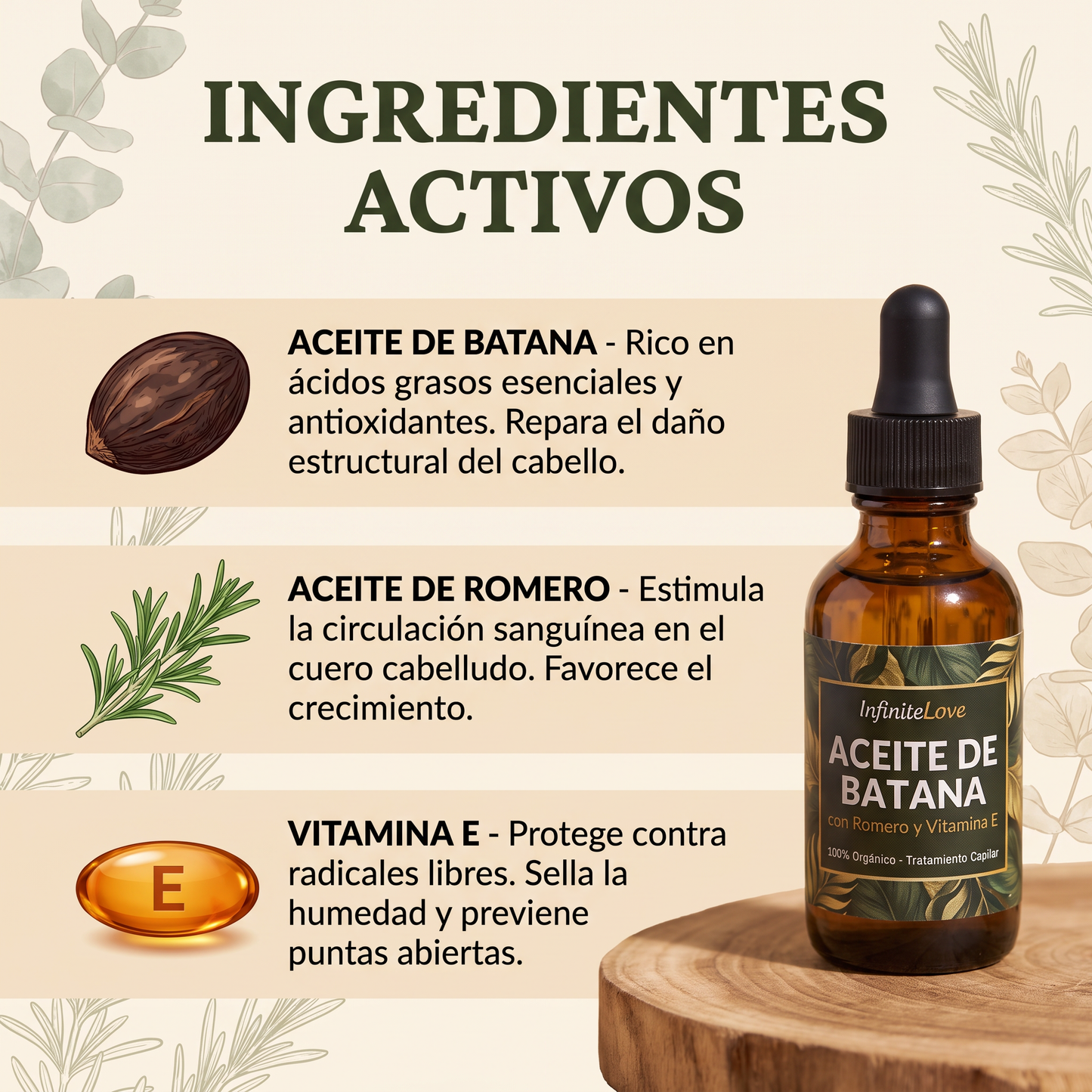 Aceite de Batana Orgánico con Romero y Vitamina E - Tratamiento Capilar 60ml