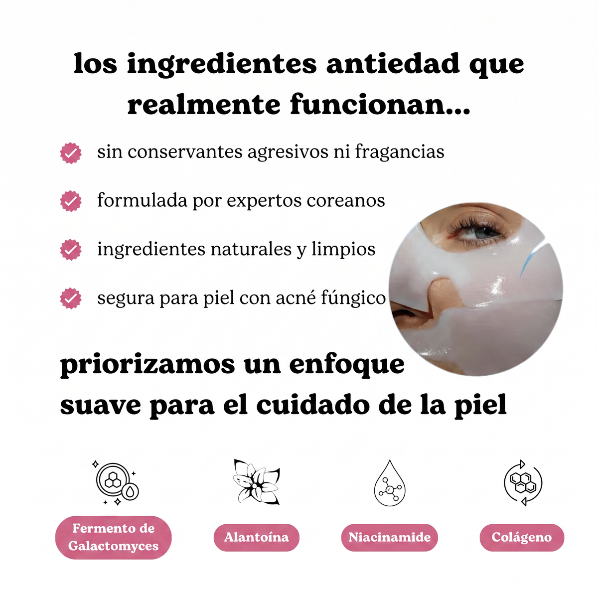 Ingredientes cosméticos destacados en una presentación de la mascarilla
