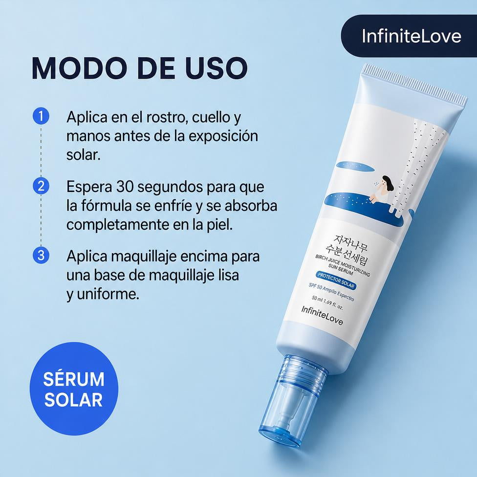 Sérum Solar Hidratante Savia de Abedul SPF50+ PA++++ Sin Residuo Blanco K-Beauty 50ml