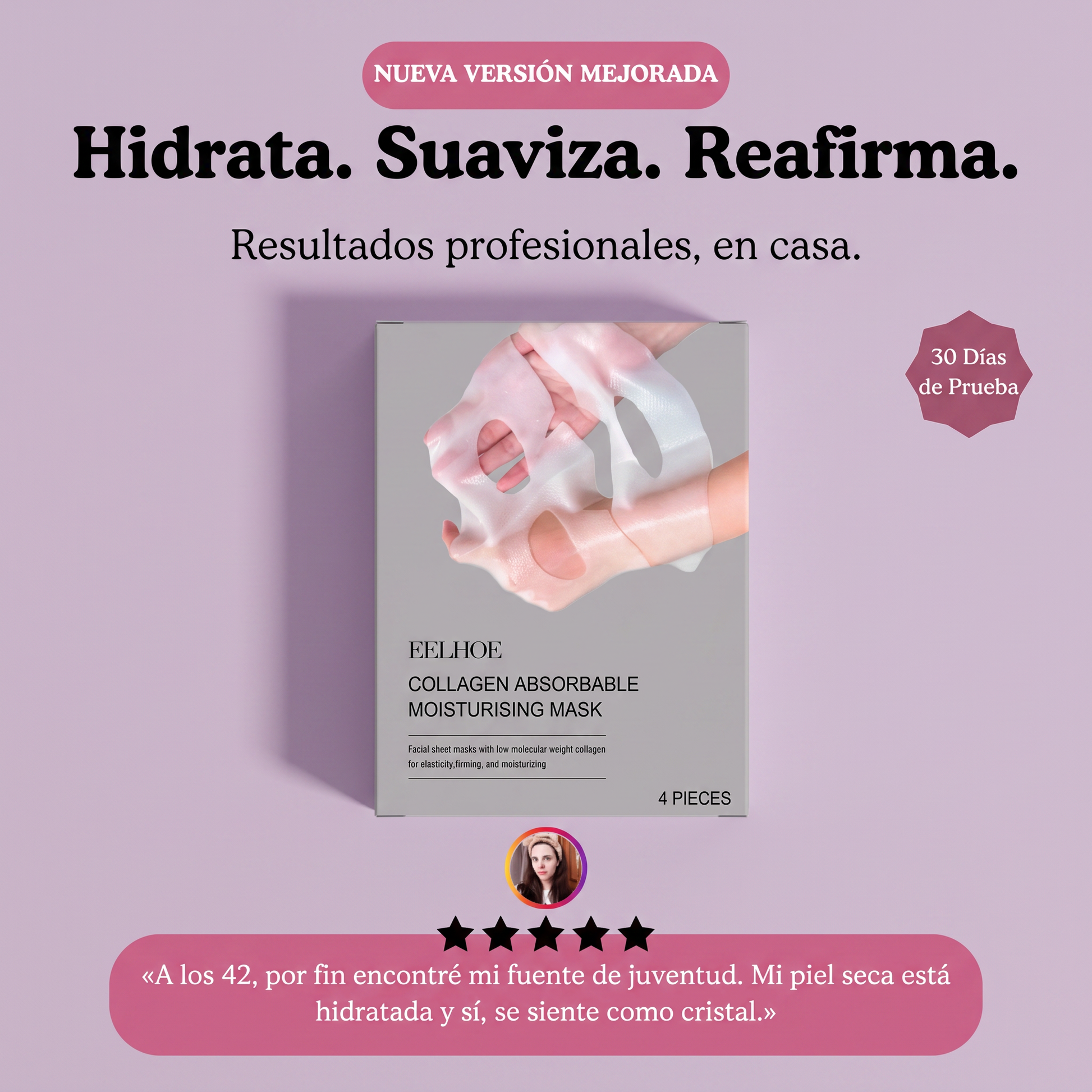 InfiniteGlow, caja con cuatro mascarillas faciales de hidrogel