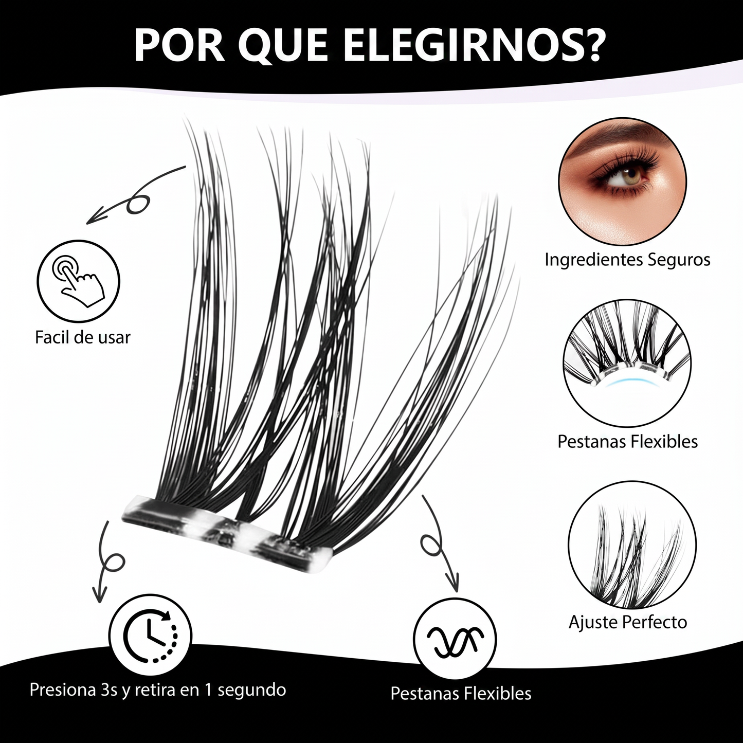 Kit de Pestanas en Racimo Autoadhesivas DIY - 80 Piezas 8-16mm con Pinzas de Precision