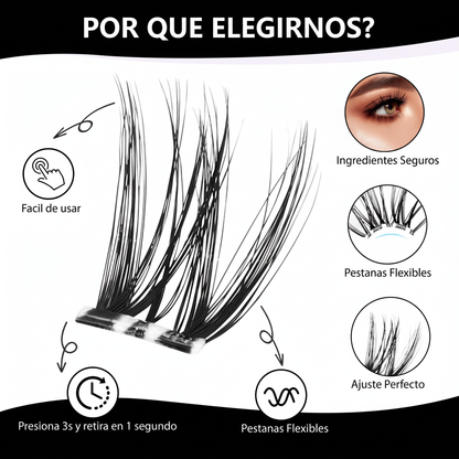 Kit de Pestanas en Racimo Autoadhesivas DIY - 80 Piezas 8-16mm con Pinzas de Precision
