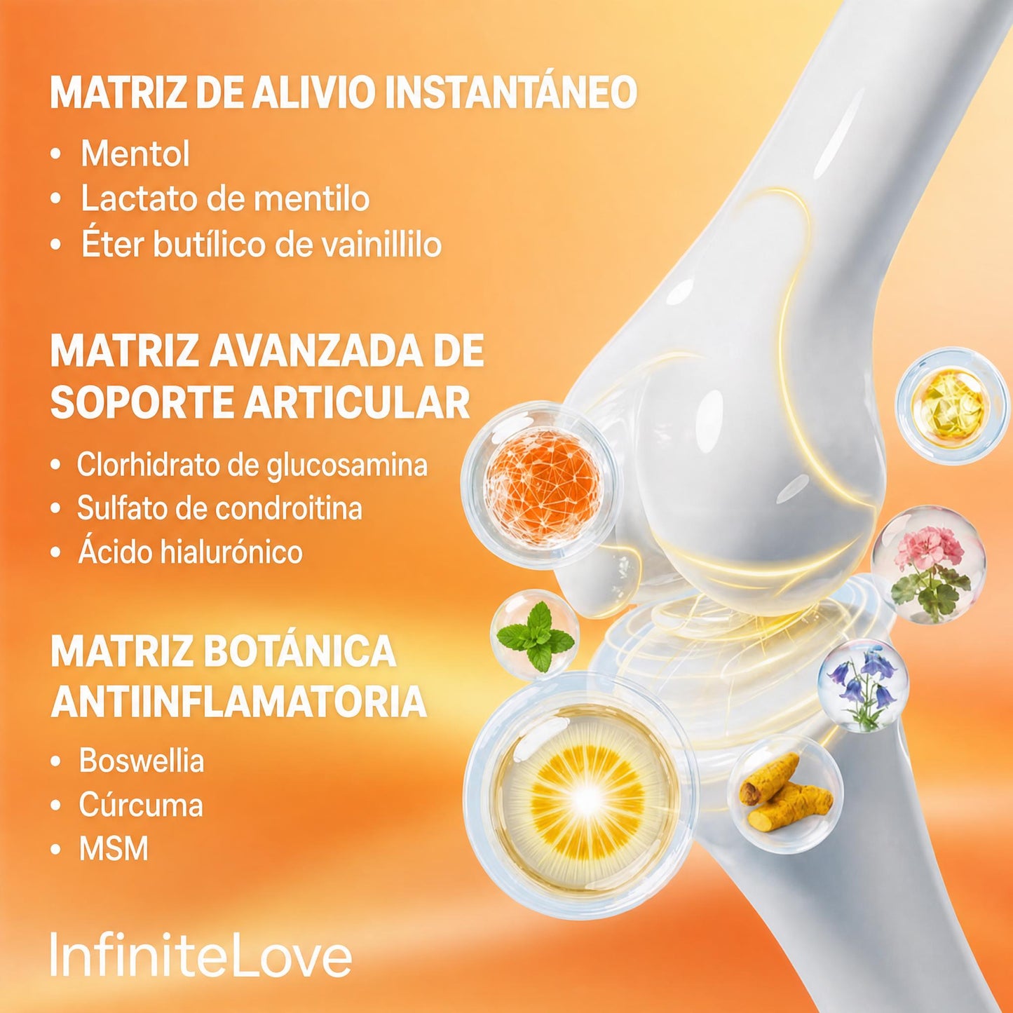 Crema de Masaje Articular Efecto Frío Cúrcuma Glucosamina Condroitina MSM Ácido Hialurónico 100ml