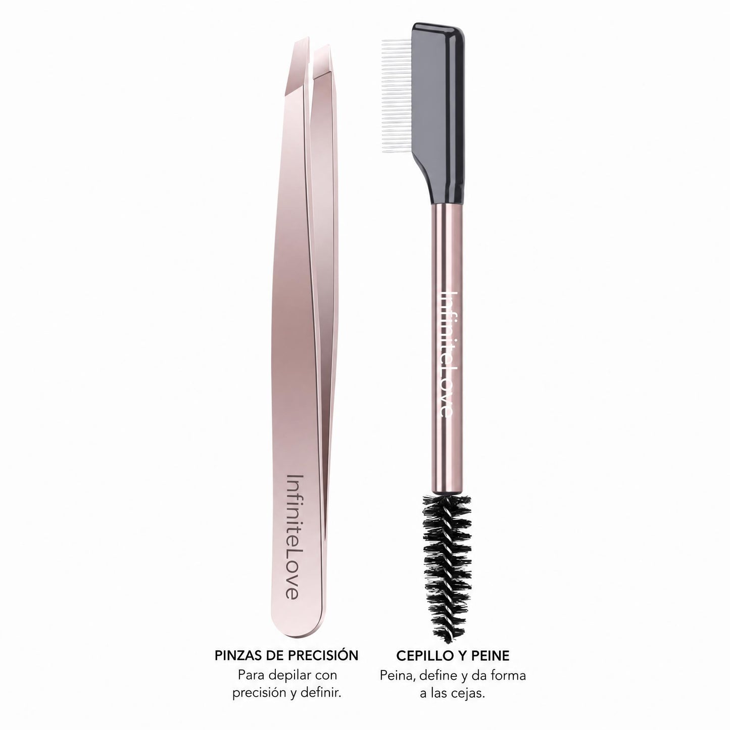 Set de Retoque para Cejas y Pestañas Pinzas de Precisión Acero Inoxidable Peine Doble Separador Oro Rosa