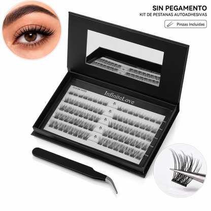 Kit de Pestanas en Racimo Autoadhesivas DIY - 80 Piezas 8-16mm con Pinzas de Precision
