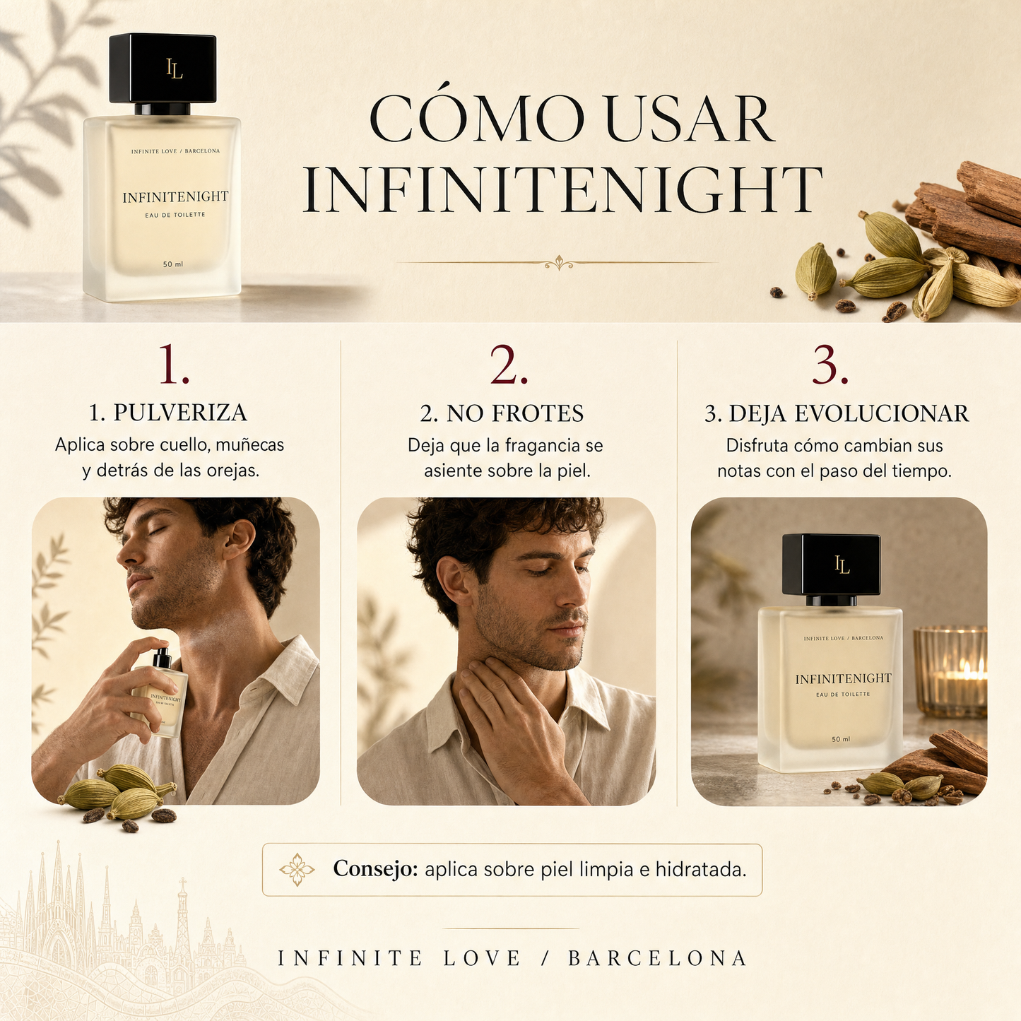 InfiniteNight — Perfume Unisex de Cardamomo, Cuero y Sándalo Ahumado 50 ml