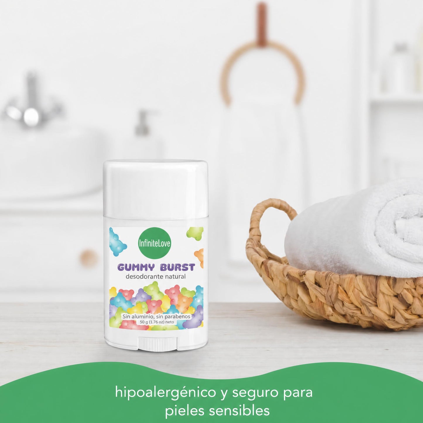 Desodorante Natural Gummy Burst Sin Aluminio Hipoalergenico Vegano Ninos y Adolescentes 50g