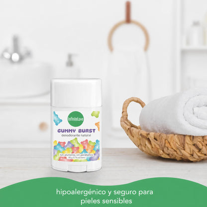 Desodorante Natural Gummy Burst Sin Aluminio Hipoalergenico Vegano Ninos y Adolescentes 50g