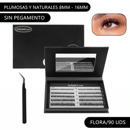 Kit de Pestanas en Racimo Autoadhesivas DIY - 80 Piezas 8-16mm con Pinzas de Precision