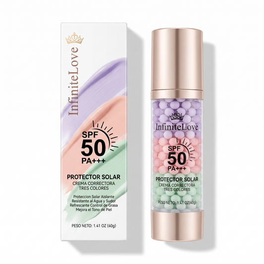 Protector Solar SPF 50 PA+++ Crema Correctora 3 en 1 Tres Colores Resistente al Agua Base Maquillaje 40g