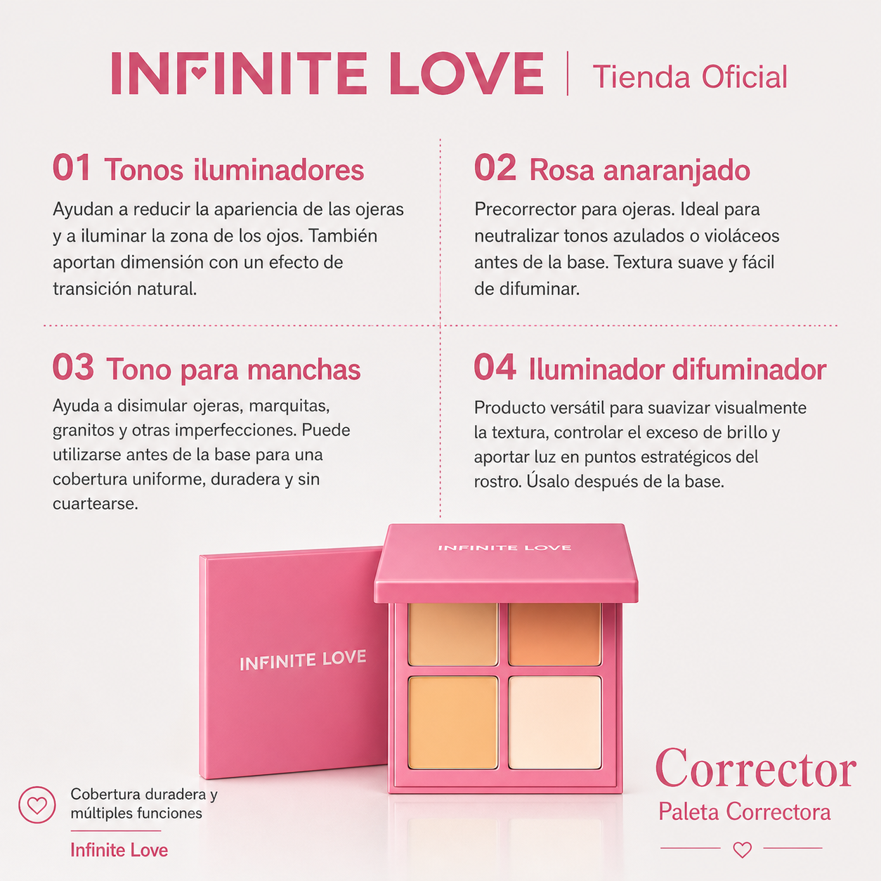Paleta Correctora de Color 4 en 1 – Oculta Ojeras, Manchas y Rojeces al Instante