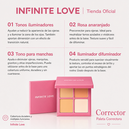 Paleta Correctora de Color 4 en 1 – Oculta Ojeras, Manchas y Rojeces al Instante