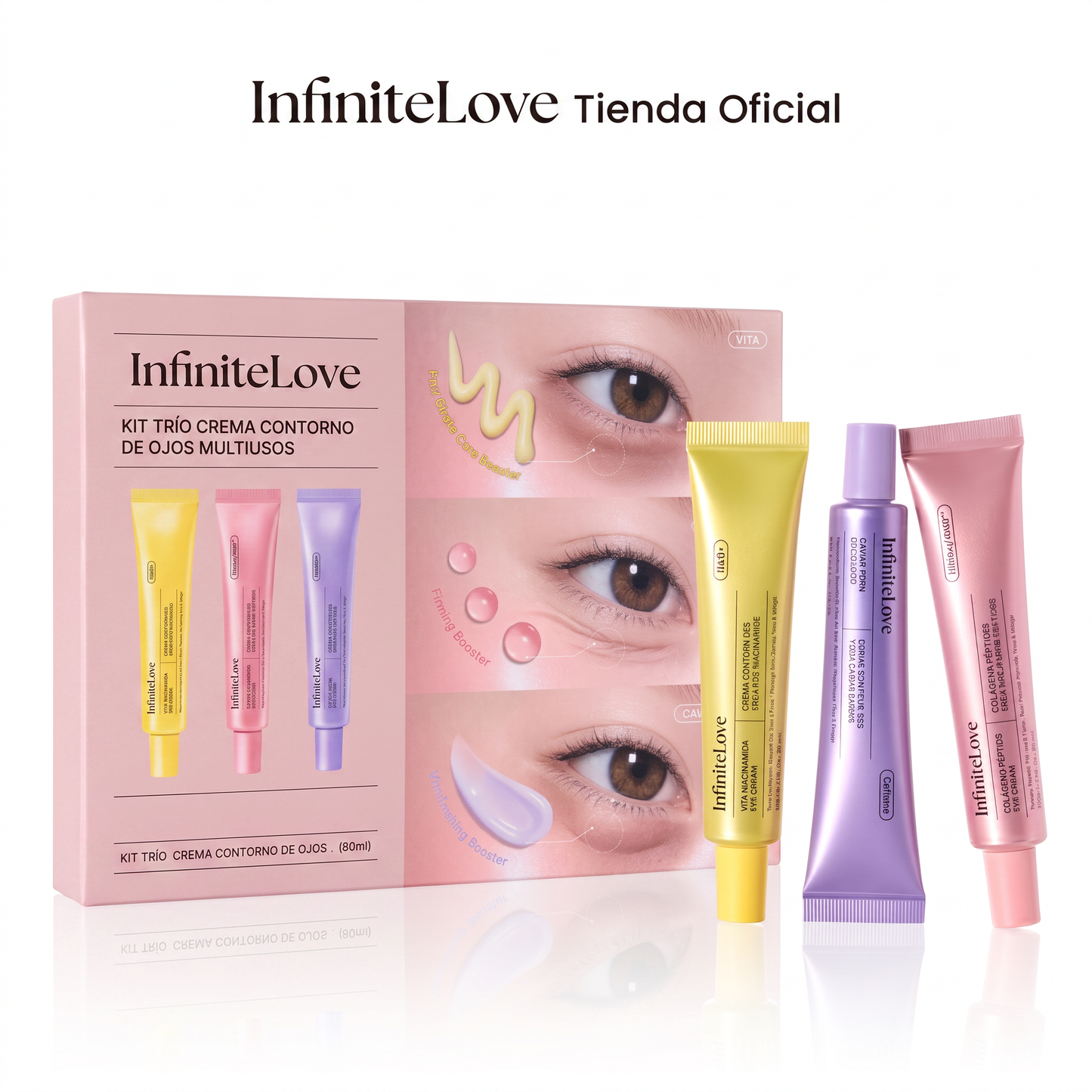 Kit Trio Crema Contorno de Ojos Multiusos Niacinamida Caviar PDRN Colageno Peptidos K-Beauty 3x30ml