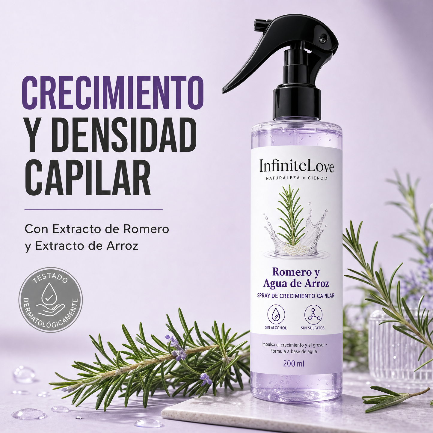 Spray de Crecimiento Capilar · Romero y Agua de Arroz