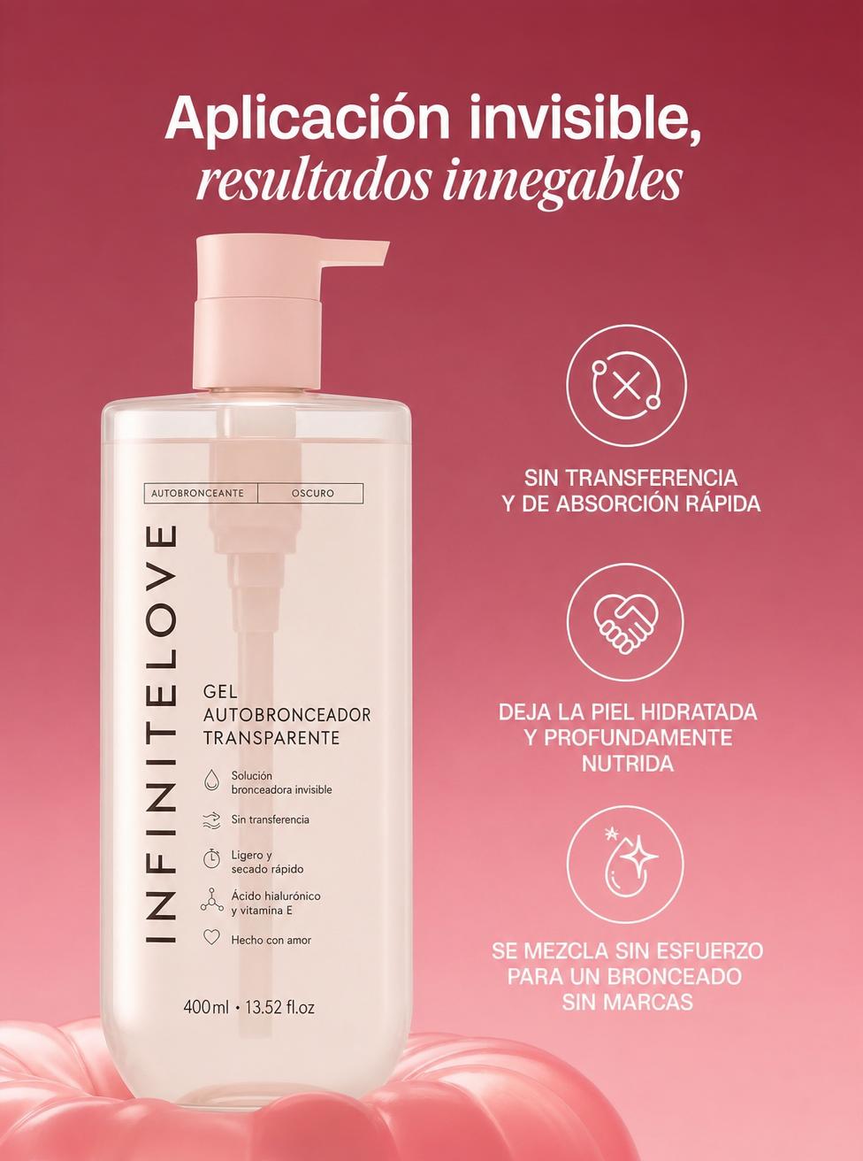Gel Autobronceante Transparente — Cero Transferencia con Ácido Hialurónico 400ml