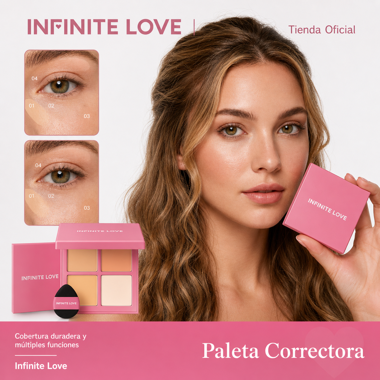 Paleta Correctora de Color 4 en 1 – Oculta Ojeras, Manchas y Rojeces al Instante