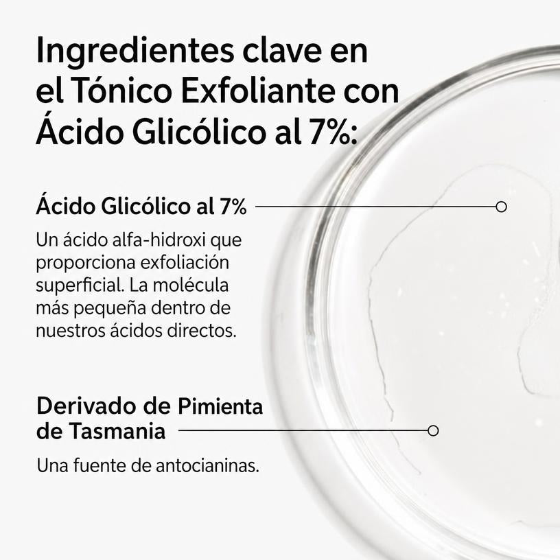Tónico Exfoliante Ácido Glicólico 7% AHA Luminosidad Textura Vegano 240ml