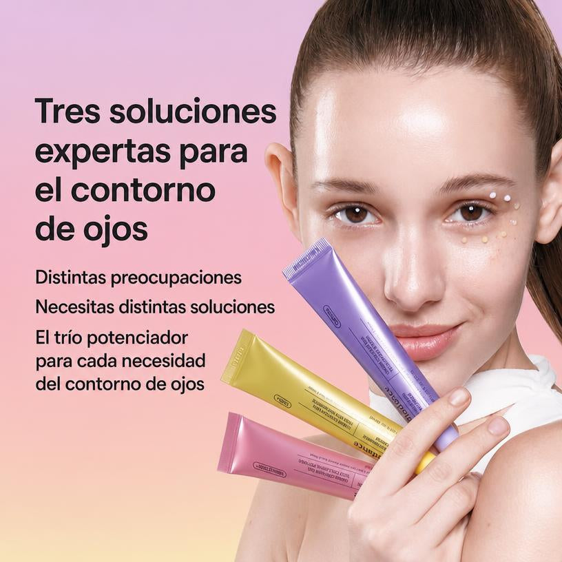 Kit Trio Crema Contorno de Ojos Multiusos Niacinamida Caviar PDRN Colageno Peptidos K-Beauty 3x30ml