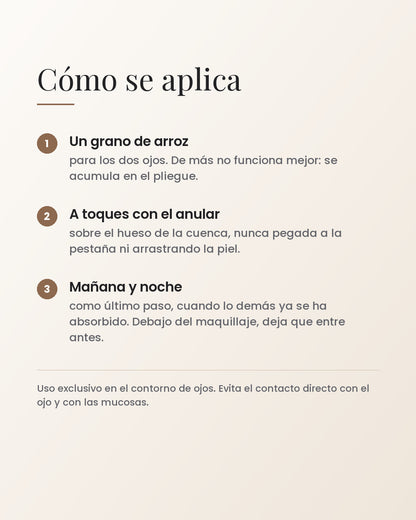 Cómo se aplica: un grano de arroz, a toques con el anular, mañana y noche
