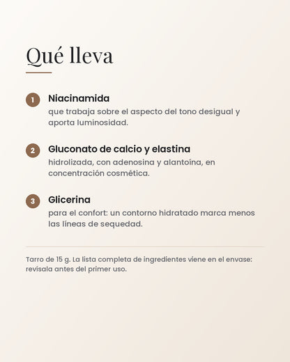 Qué lleva: niacinamida, gluconato de calcio, elastina hidrolizada y glicerina