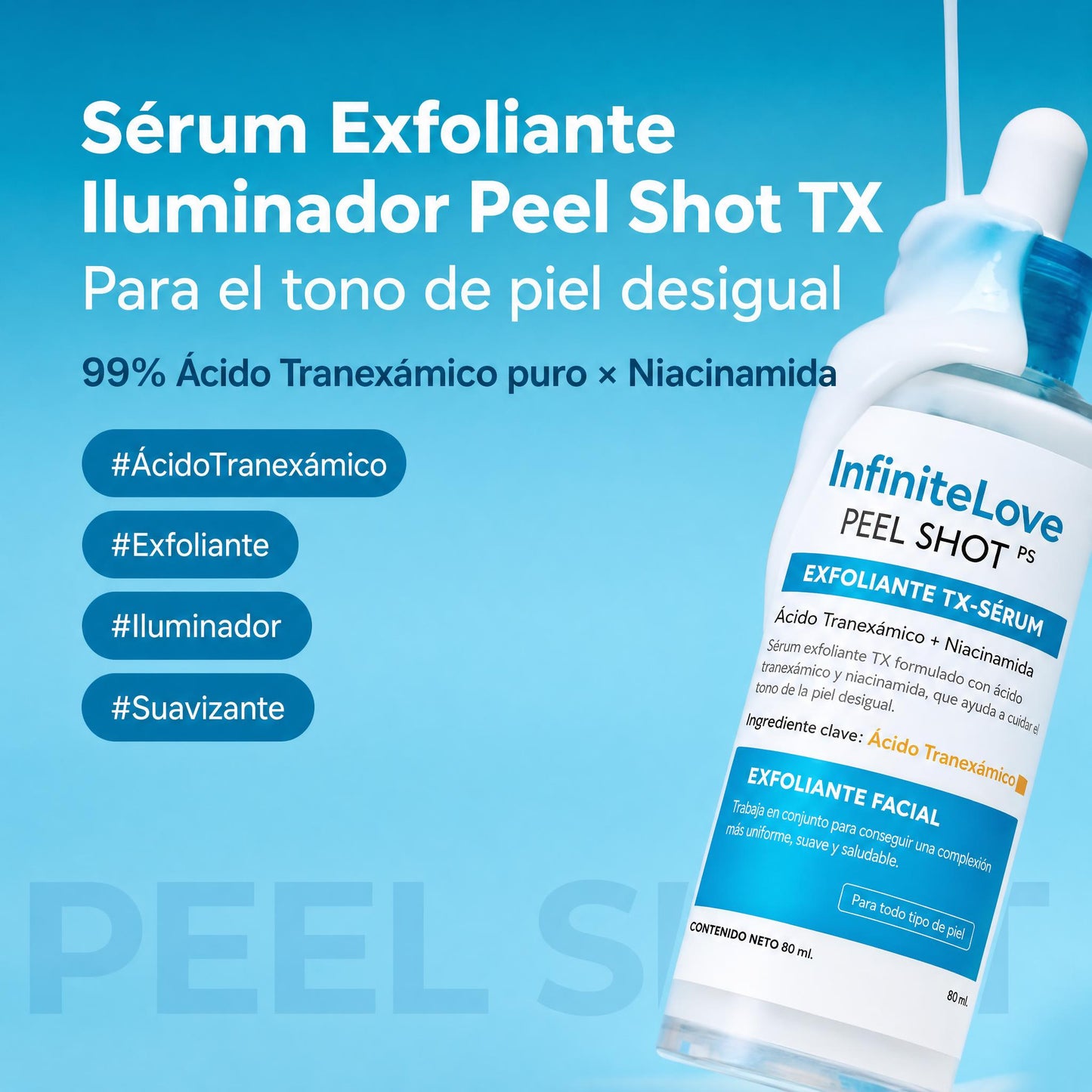 Peel Shot Serum Exfoliante TX Acido Tranexamico 99% Niacinamida AHA PHA Iluminador Manchas K-Beauty 80ml