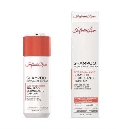 Packshot Botella y Caja InfiniteLove Shampoo Estimulante