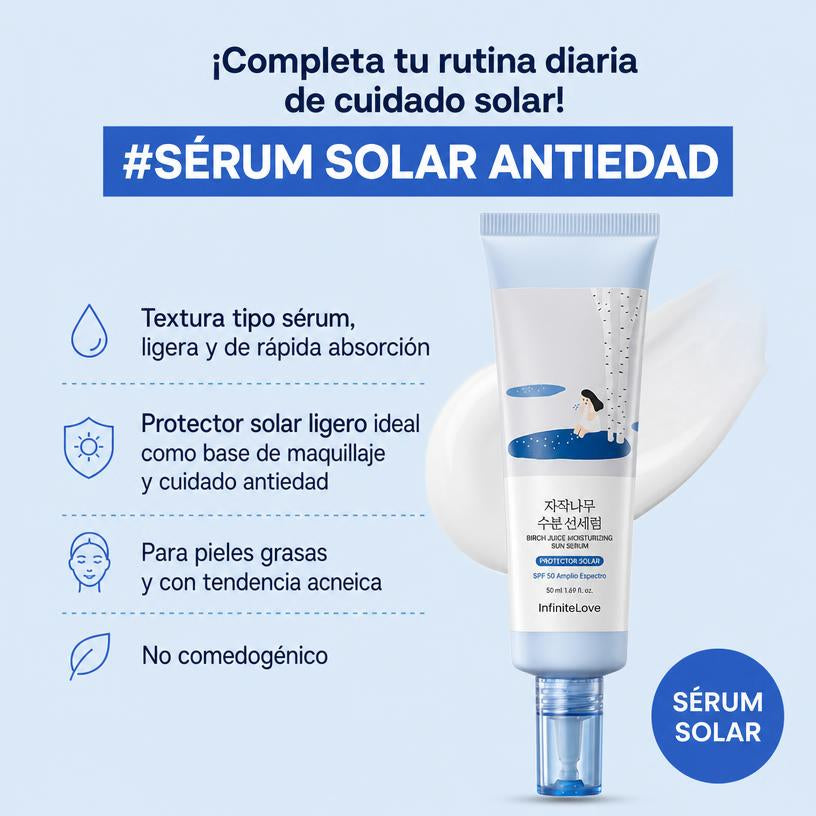 Sérum Solar Hidratante Savia de Abedul SPF50+ PA++++ Sin Residuo Blanco K-Beauty 50ml