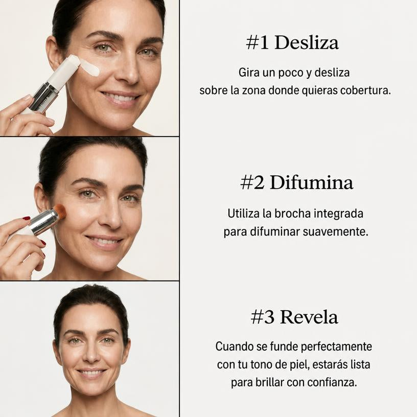 Base de Maquillaje Adaptable Stick con Brocha Colágeno Péptidos Volufiline SPF