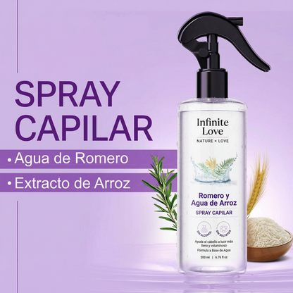 Spray Capilar Estimulador de Crecimiento con Romero y Agua de Arroz (100% Natural) para Frenar la Caída