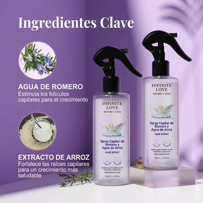 Spray Capilar Estimulador de Crecimiento con Romero y Agua de Arroz (100% Natural) para Frenar la Caída