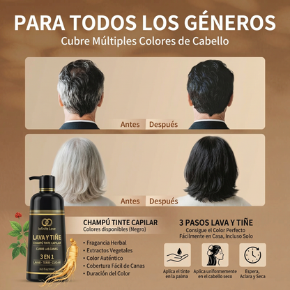Champú Tinte 3 en 1 'AKOIIN' con Extractos Botánicos para Cubrir 100% las Canas