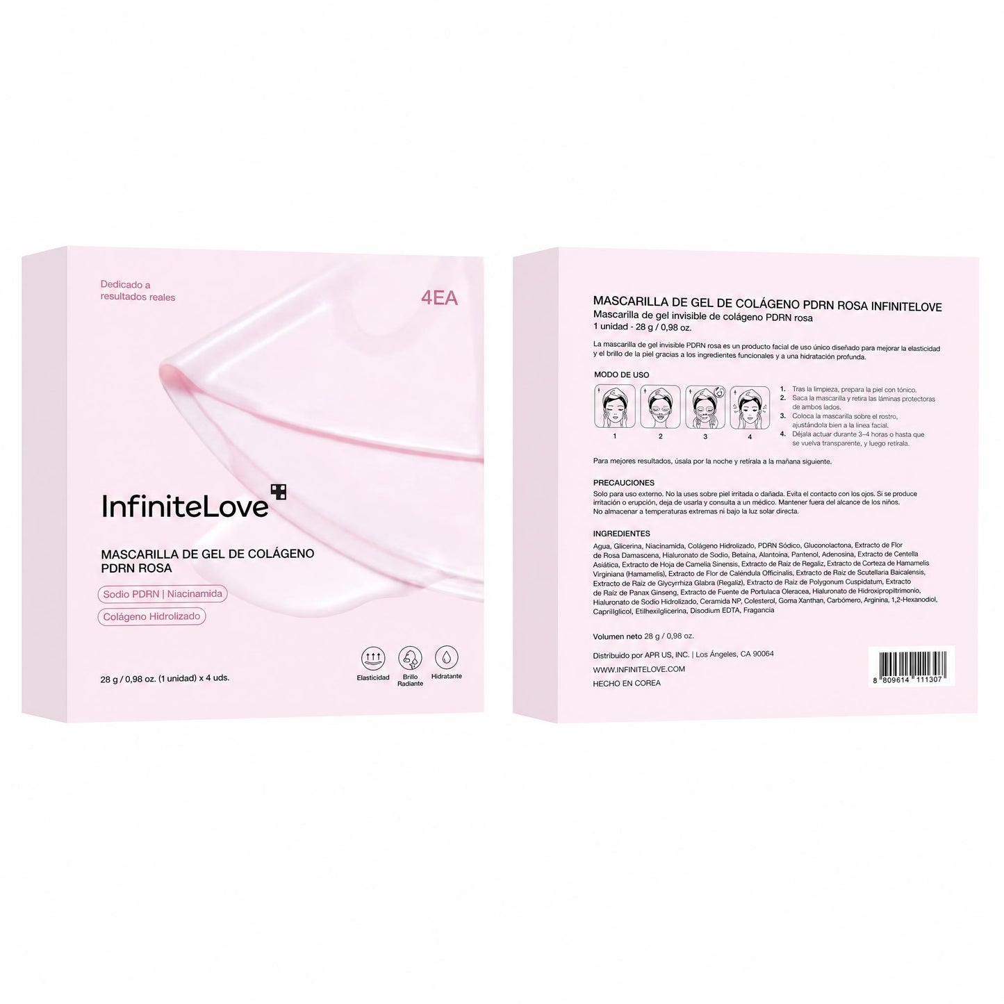 Mascarilla Gel Colageno Rosa PDRN Salmon Hidrogel Cambia de Color Efecto Glass Skin K-Beauty 4 Uds