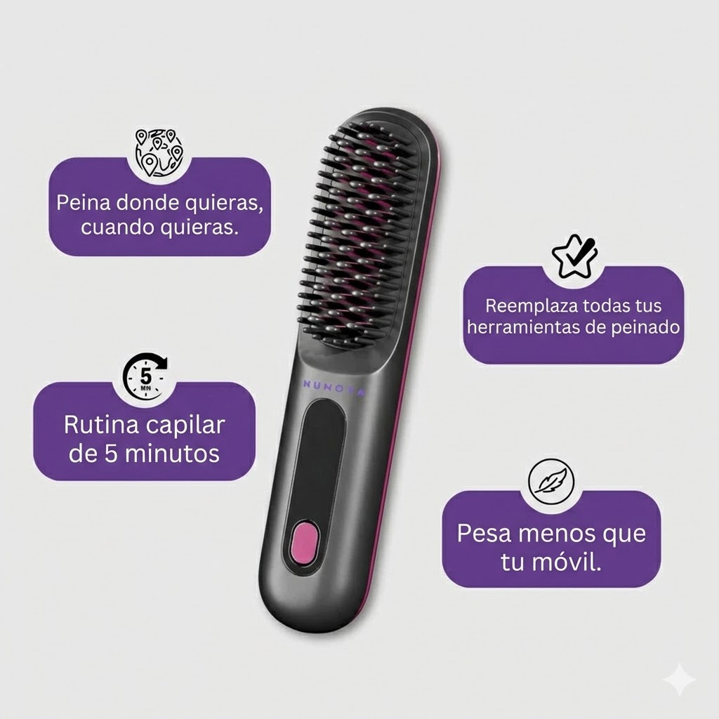 Cepillo Alisador Térmico de Cerámica 'GoBrush Pro' para Control de Frizz, Remolinos y Peinado Rápido (Ideal Pelo Corto)