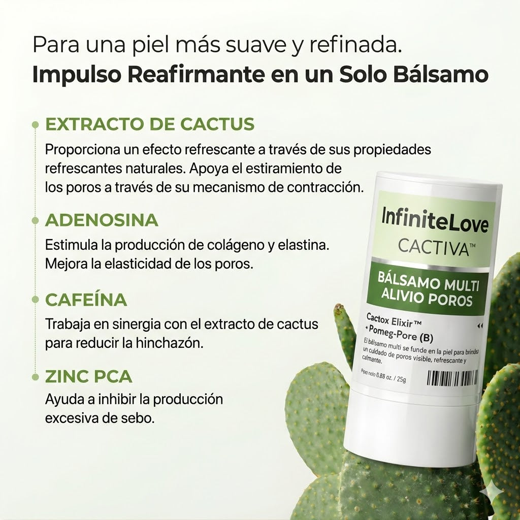 Multi-Bálsamo Coreano en Stick con Efecto Frío (Cactus Cooling) para Minimizar Poros, Desinflamar el Rostro y Reparar la Piel